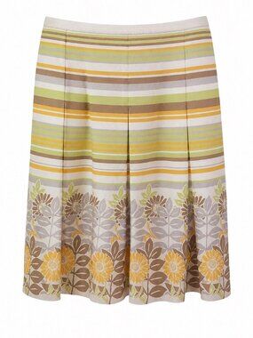 Cotton blend A-line skirt, Talbots, striped with floral border print, Size 12